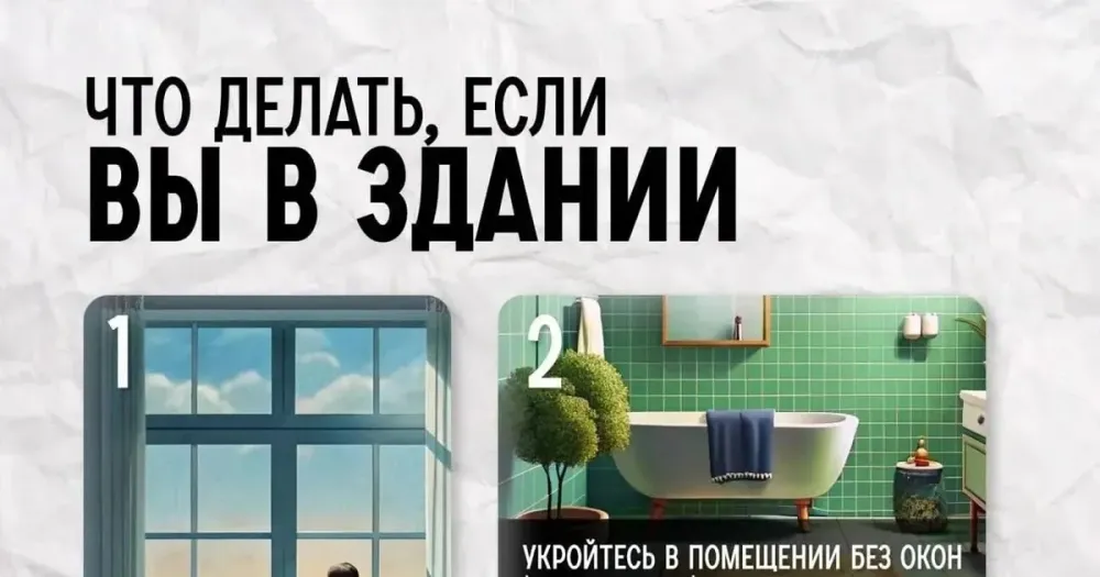 Памятка МЧС с алгоритмом действий при атаке беспилотников на фоне неба Ярославля
